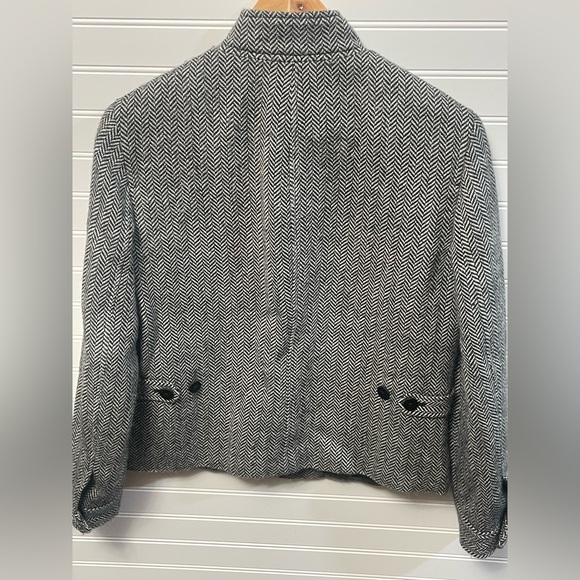 Lauren Ralph Lauren Black & White Herringbone Jacket Wool Alpaca Leather Size 4 - Picture 2 of 11